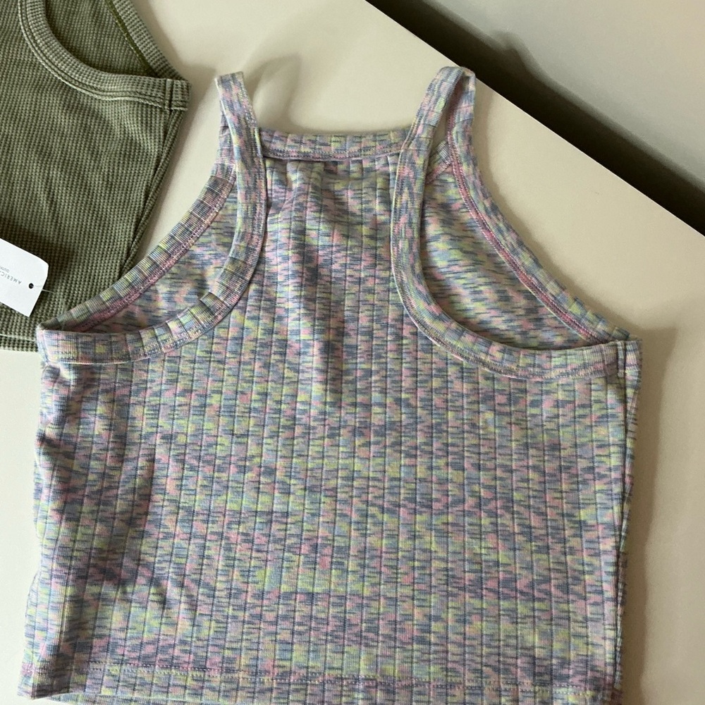 American Eagle Outfitters Green and Multicolor Ribbed Tank Crop Tops - Picture 5 of 6